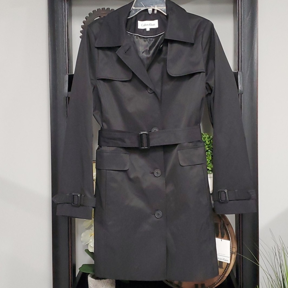 Classic Black Calvin Klein Trench Coat Small